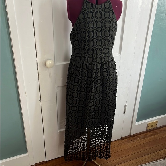 Aqua Dresses & Skirts - Green and Black A-line Halter Midi Dress